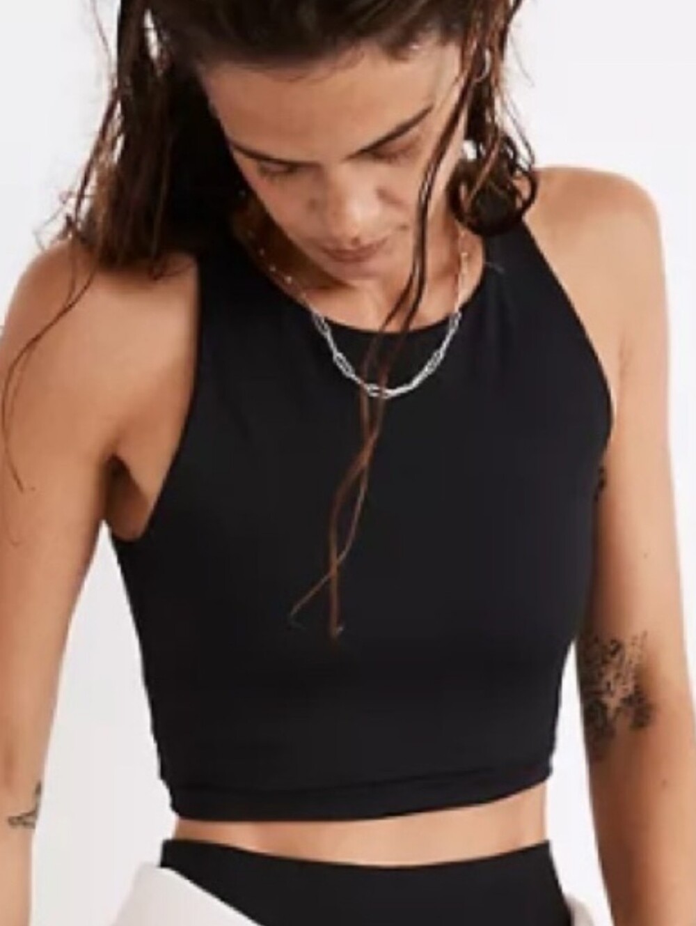 Madewell Black High-Neck Cropped Sport Tank SZ S